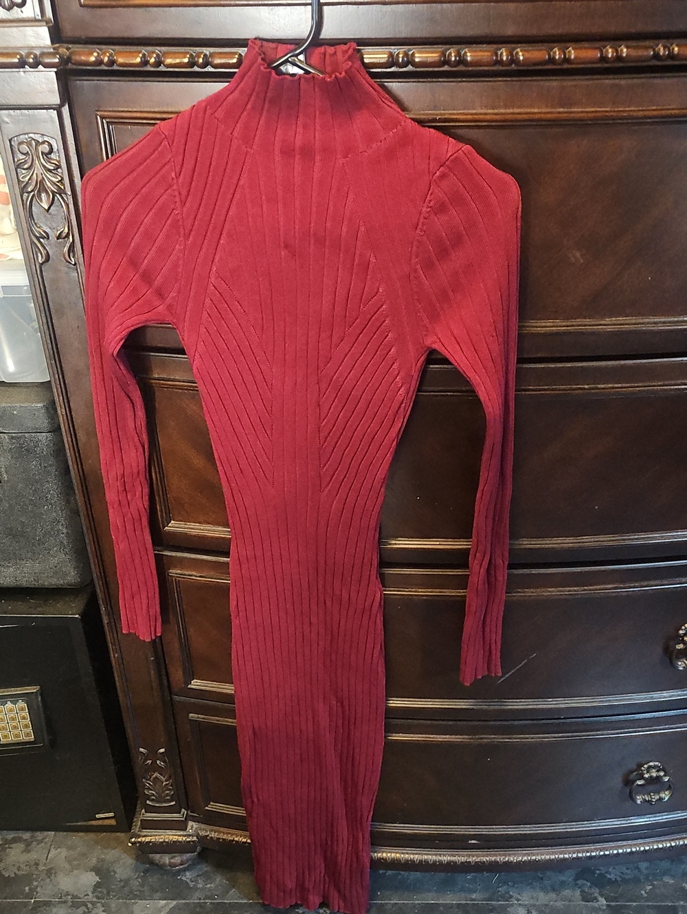 Fashion Nova Ribbed Mock Neck Long Sleeve Dress - Burgundy